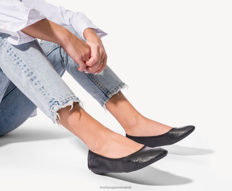 كو Hush Puppies نحيف عفيفة الباليه شقة 2 جلد أسود جريء شقة الباليه HZ8X473