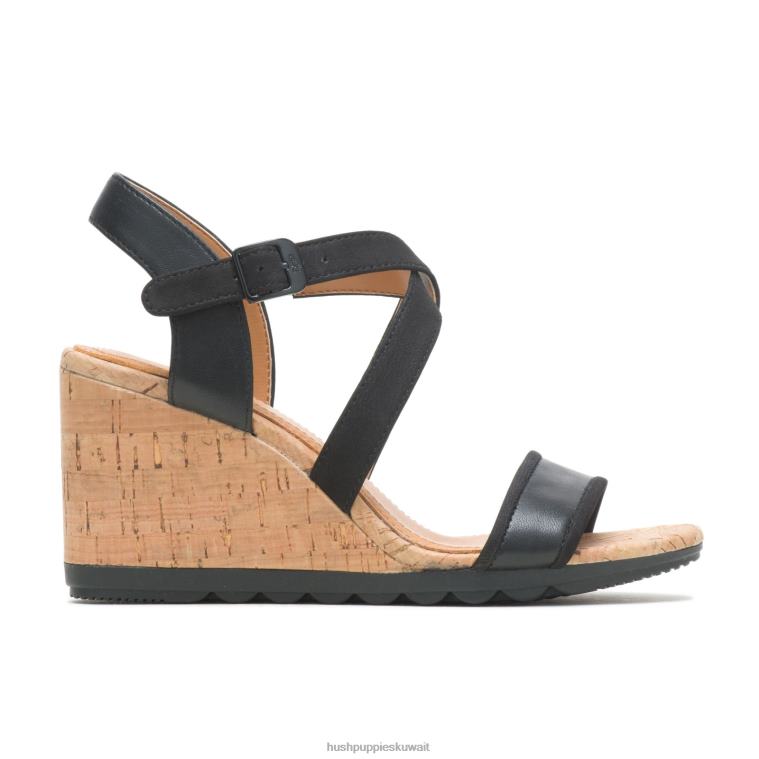 كو Hush Puppies نحيف صندل بكيني جلد أسود جريء كعوب HZ8X4106