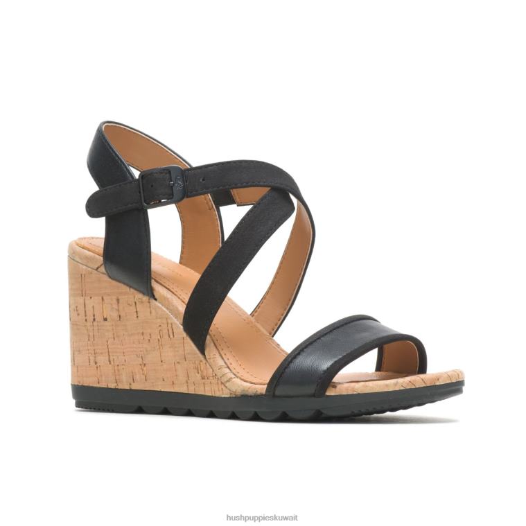 كو Hush Puppies نحيف صندل بكيني جلد أسود جريء كعوب HZ8X4106
