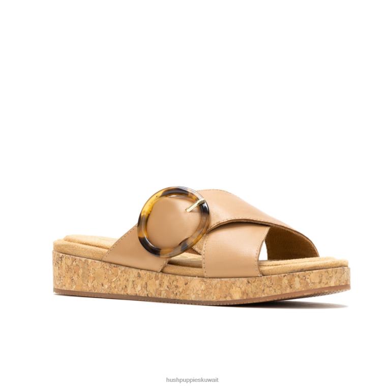 كو Hush Puppies نحيف يونيو صندل بإبزيم منزلق جلد بيج عميق صندل HZ8X410