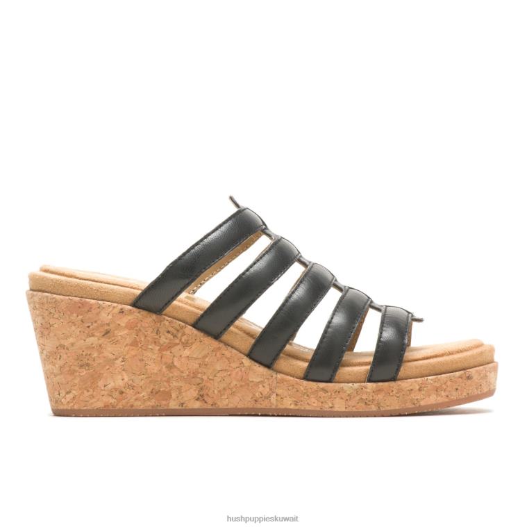 كو Hush Puppies نحيف صندل منزلق الصفصاف جلد أسود جريء كعوب HZ8X411