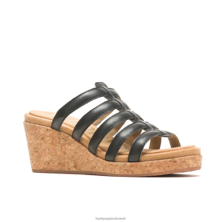 كو Hush Puppies نحيف صندل منزلق الصفصاف جلد أسود جريء كعوب HZ8X411