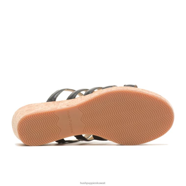 كو Hush Puppies نحيف صندل منزلق الصفصاف جلد أسود جريء كعوب HZ8X411