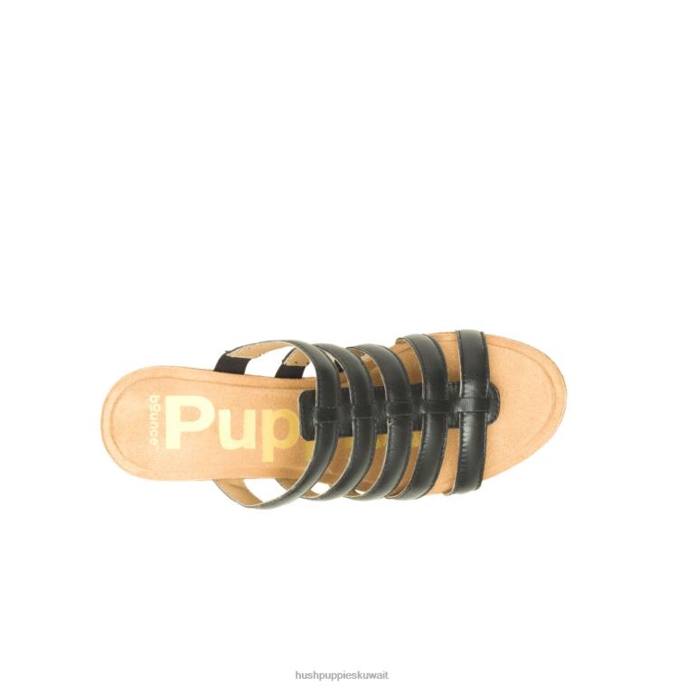 كو Hush Puppies نحيف صندل منزلق الصفصاف جلد أسود جريء كعوب HZ8X411
