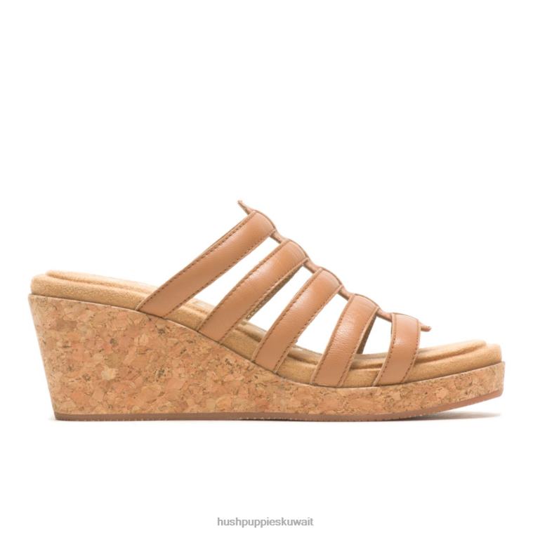 كو Hush Puppies نحيف صندل منزلق الصفصاف جلد بيج عميق كعوب HZ8X412