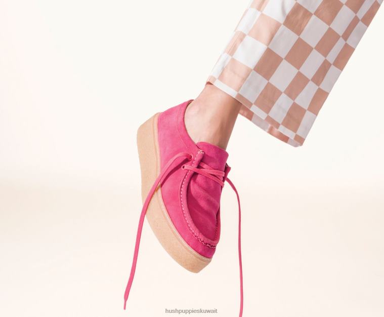كو Hush Puppies نحيف بريدجيت من جلد الغزال الوردي الليمون حذاء رياضة HZ8X4137