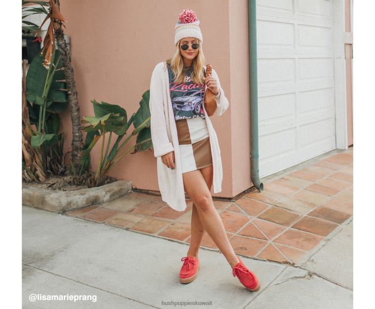 كو Hush Puppies نحيف بريدجيت من جلد الغزال الوردي الليمون حذاء رياضة HZ8X4137