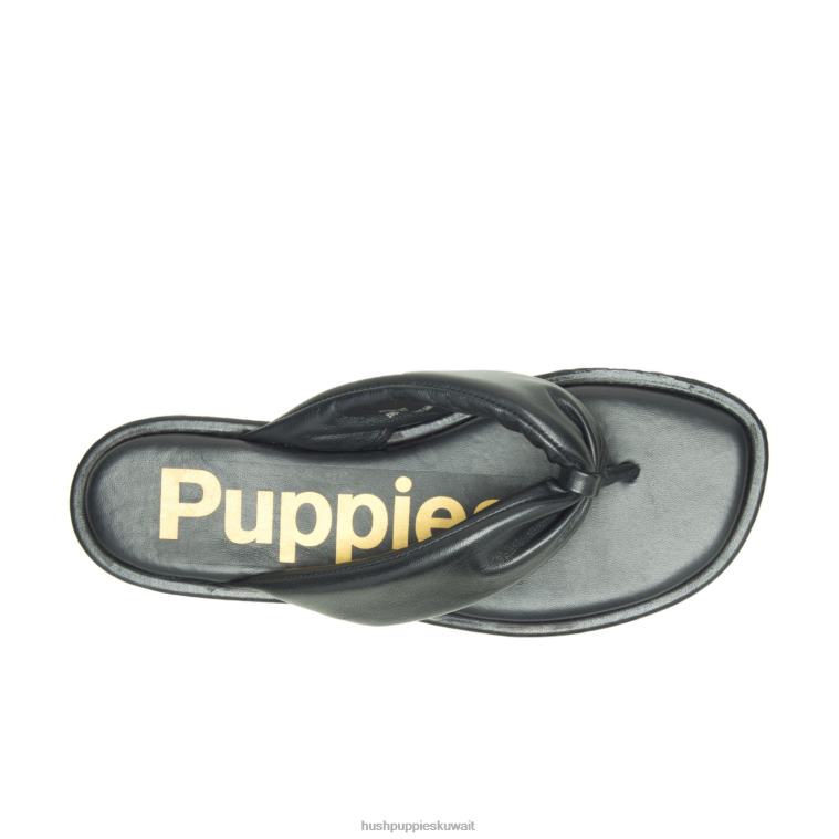 كو Hush Puppies نحيف إميلي تو بوست صندل جلد أسود جريء صندل HZ8X415