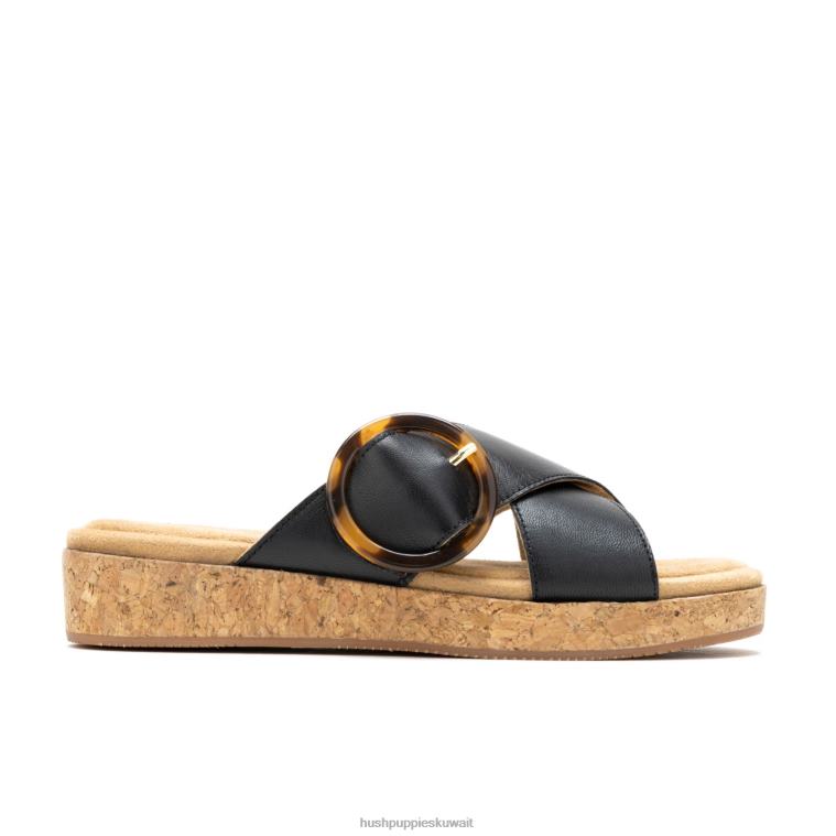 كو Hush Puppies نحيف يونيو صندل بإبزيم منزلق جلد أسود جريء صندل HZ8X41