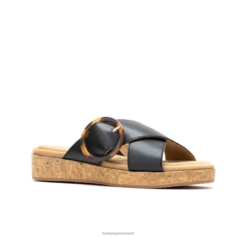 كو Hush Puppies نحيف يونيو صندل بإبزيم منزلق جلد أسود جريء صندل HZ8X41