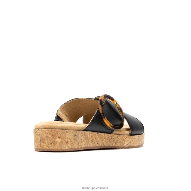 كو Hush Puppies نحيف يونيو صندل بإبزيم منزلق جلد أسود جريء صندل HZ8X41