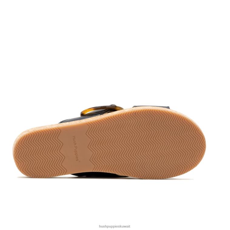 كو Hush Puppies نحيف يونيو صندل بإبزيم منزلق جلد أسود جريء صندل HZ8X41