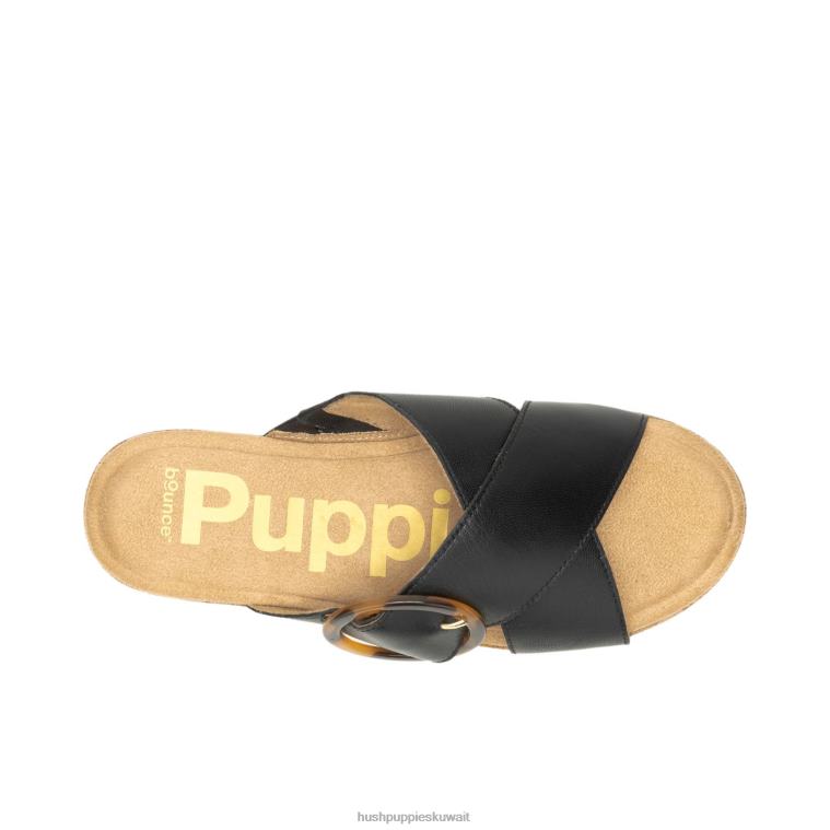 كو Hush Puppies نحيف يونيو صندل بإبزيم منزلق جلد أسود جريء صندل HZ8X41