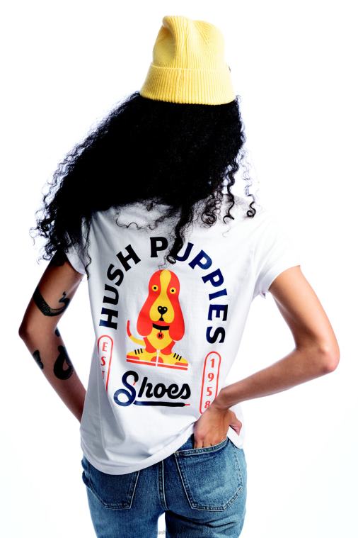 كو Hush Puppies نحيف الحديث الباسط كلب الرسم المحملة أبيض قمصان HZ8X4238