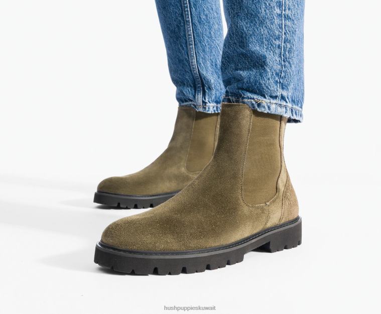 كو Hush Puppies رجال جود تشيلسي التمهيد جلد الغزال الزيتون العميق حذاء طويل HZ8X4267