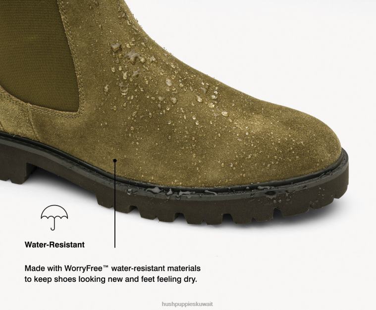 كو Hush Puppies رجال جود تشيلسي التمهيد جلد الغزال الزيتون العميق حذاء طويل HZ8X4267