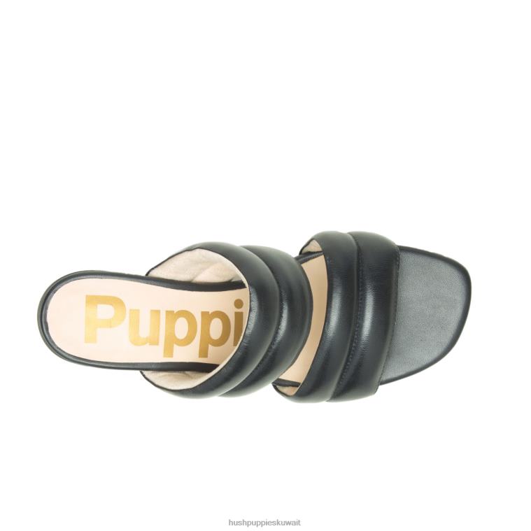 كو Hush Puppies نحيف صندل منزلق ليلى جلد أسود جريء كعوب HZ8X428