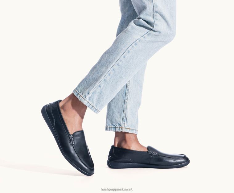 كو Hush Puppies رجال فينلي متعطل جلد أسود الكسول HZ8X4315
