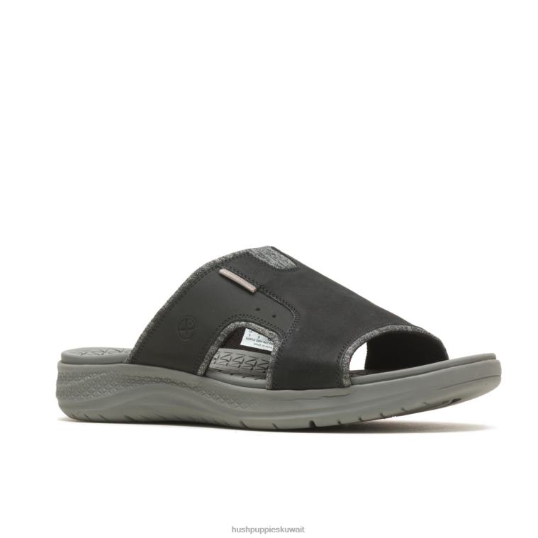 كو Hush Puppies رجال تفعيل صندل منزلق جلد أسود جريء صندل HZ8X4319