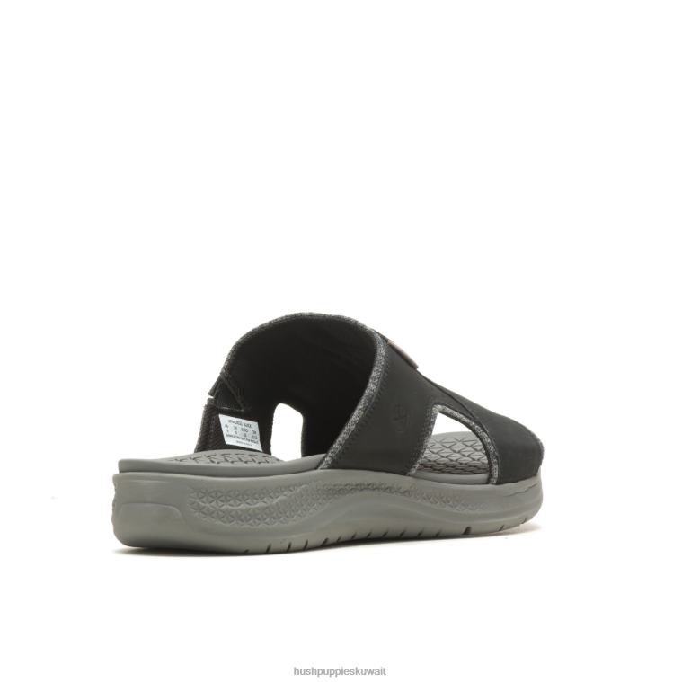كو Hush Puppies رجال تفعيل صندل منزلق جلد أسود جريء صندل HZ8X4319