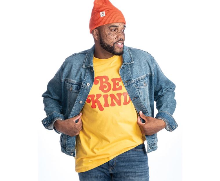 كو Hush Puppies رجال كن نوع المحملة الرسم الصيف الأصفر قمصان HZ8X4363