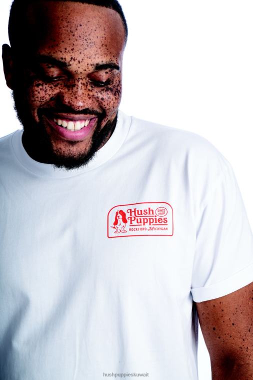 كو Hush Puppies رجال الرجعية الباسط كلب الرسم المحملة أبيض قمصان HZ8X4364