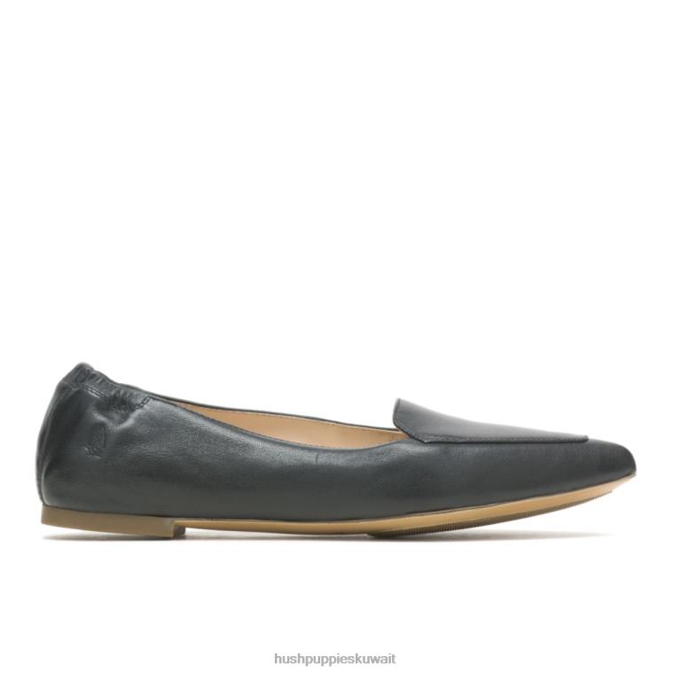كو Hush Puppies نحيف بندق مسطح جلد أسود أحذية مسطحة HZ8X449