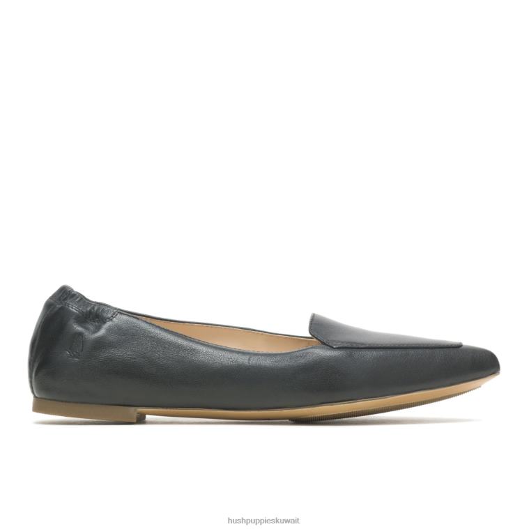 كو Hush Puppies نحيف بندق مسطح جلد أسود أحذية مسطحة HZ8X449