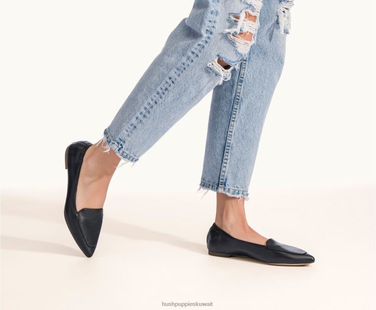 كو Hush Puppies نحيف بندق مسطح جلد أسود أحذية مسطحة HZ8X449