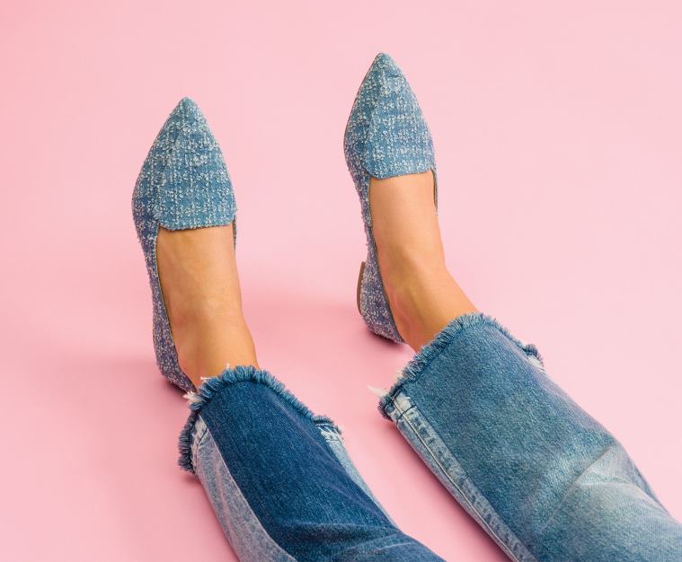 كو Hush Puppies نحيف بندق مسطح نسيج الدنيم أحذية مسطحة HZ8X454