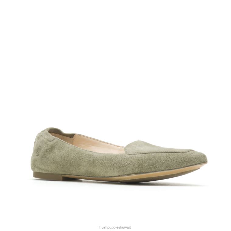 كو Hush Puppies نحيف بندق مسطح جلد الغزال الزيتون أحذية مسطحة HZ8X456