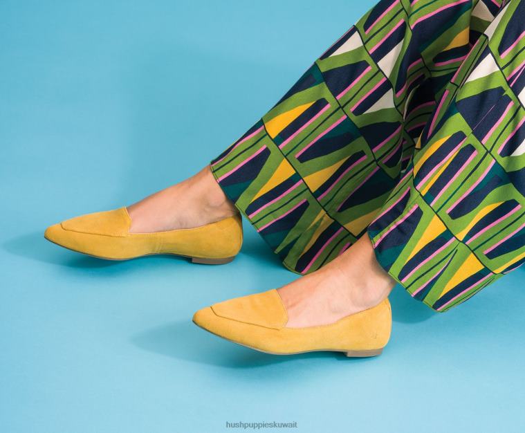 كو Hush Puppies نحيف بندق مسطح الصيف الجلد المدبوغ الأصفر أحذية مسطحة HZ8X457