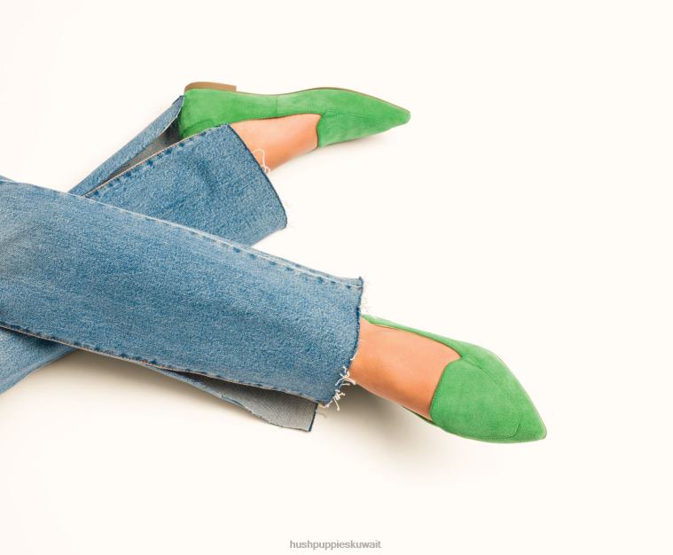كو Hush Puppies نحيف بندق مسطح اليشم من جلد الغزال الأخضر أحذية مسطحة HZ8X471